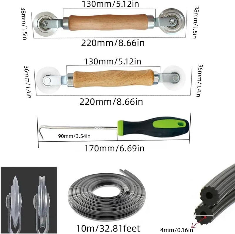 Laoha Screen Repair Tool Kit – Includes 2 Types of Screen Roller Tools, 32ft Screen Retainer Spline, and Spline Removal Hook – 4-in-1 Window & Door Mesh Installation Set - Image 2